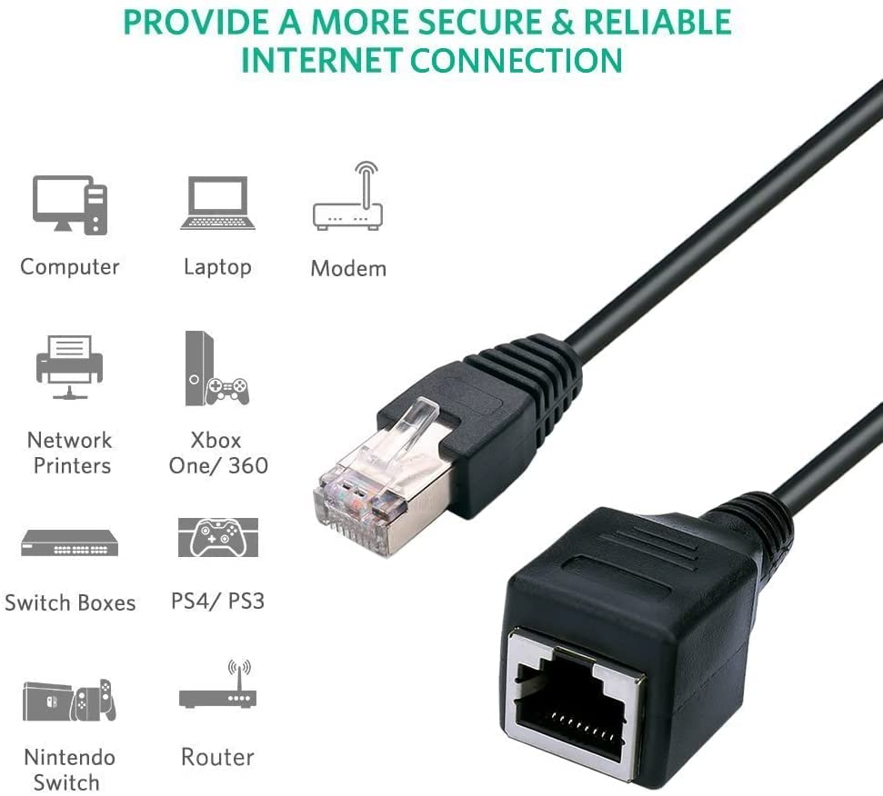 Image of Ethernet Extension Cable, Cat 6 Ethernet Lan Network Cable Support Cat6 / Cat5e / Cat5 Standards, RJ45 Extension Cable Male to Female (30CM)(Black)