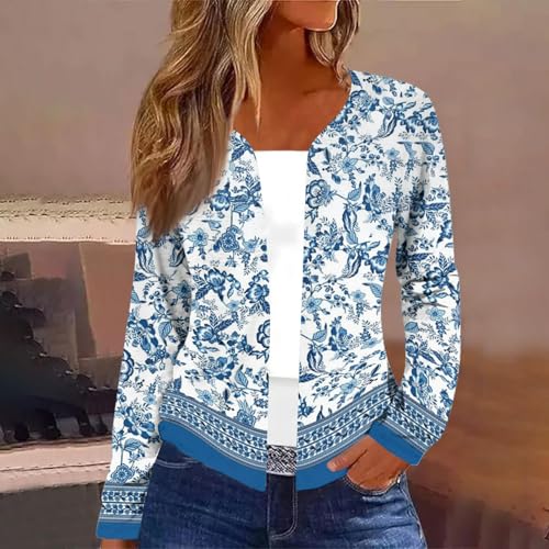 Women's Open Front Cropped Cardigan Long Sleeve Casual Lightweight Floral Printed Fall Fashion Cardigan2