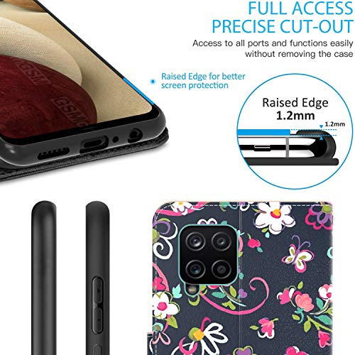 Coveron Wallet Pouch Designed For Samsung Galaxy A12 Leather Case, Rfid Blocking Flip Folio Stand Phone Cover - Floral Design #TOP4