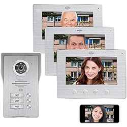 Videoportero 3 Viviendas ELRO DV477IP3 Videoportero IP WiFi - 3 familias - con 3 Pantallas a Color de 7 Pulgadas - Color Night Vision - Vista en Vivo y comunicación a través de la aplicación, Aluminio Cepillado