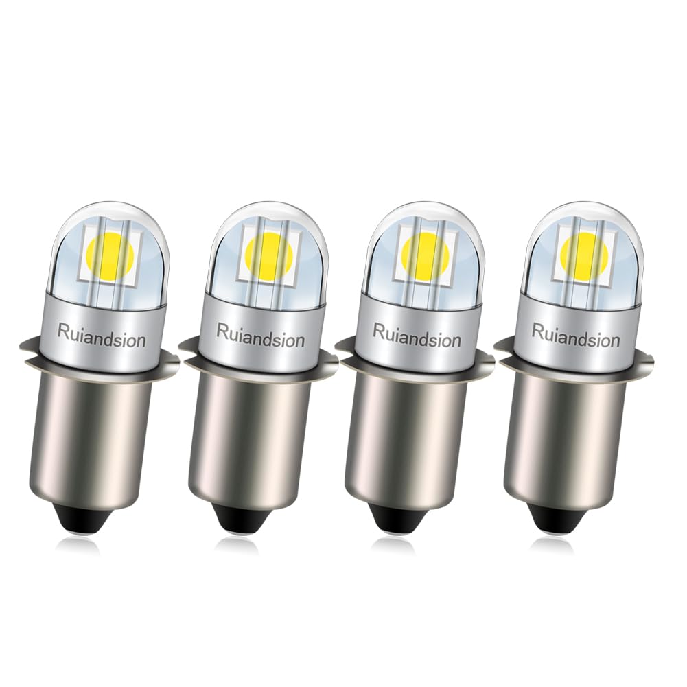 Ruiandsion P13.5S LED Bulb 18 Non Polarity 3030 2SMD Chip 6000K White 200LM LED Bulb Replacement for Headlamps Flashlights Torch Light Pack of 4