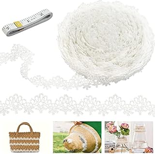 FIGFYOU 15 Yards White Lace Ribbon, Vintage Decorative Lace Crochet Wave Lace Edge Trim Patterns Lace Ribbon Crafting Lace for Sewing, Gift Wrap, Bridal Shower Wedding Decoration, DIY Art Crafts