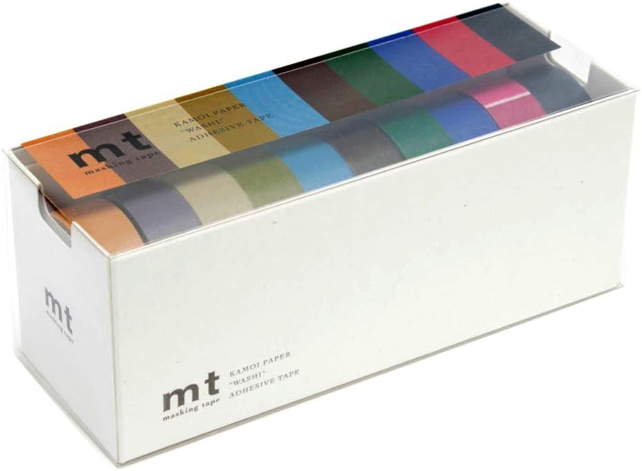 MT Masking Tape mt10p004z Plain Dark 2 Adhesive Strips 1.5 cm x 10 m Assorted Colours Pack of 10