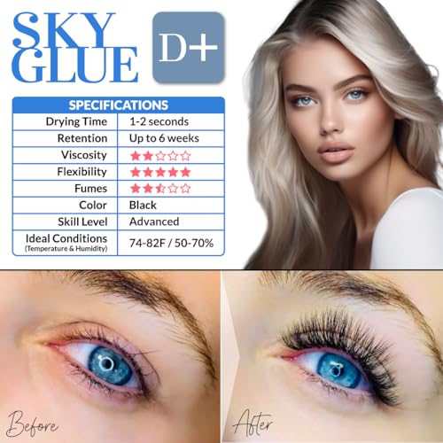 Sky Glue D+ for Eyelash Extensions | Super Strong Lash Extension Glue | Professional Black Adhesive for Long Lasting Semi Permanent Individual Lash Extensions | Fast Drying / 6+ Week Retention 5ml