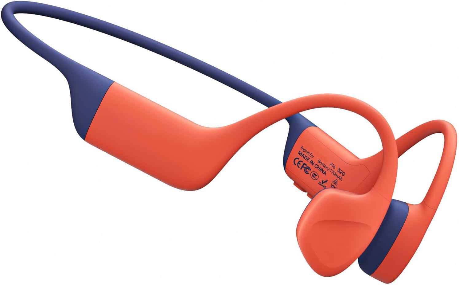 Bone Conduction Headphones IPX8 Waterproof Open Ear Headphones Wireless Bluetooth 5.4 with 10H Playtime Built in 32G Memory, Sport Earphones 360° Stereo Sound for Running,Cycling,Workout,Orange