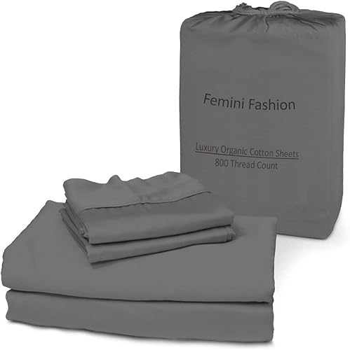 Femini Fashion Juego de sábanas de 4 piezas 100% algodón orgánico certificado de 800 hilos, bolsillo profundo de 24 pulgadas, juego de sábanas de 4 Femini Fashion Juego de sábanas de 4 piezas 100% algodón orgánico certificado de 800 hilos, bolsillo profundo de 24 pulgadas, juego de sábanas de 4