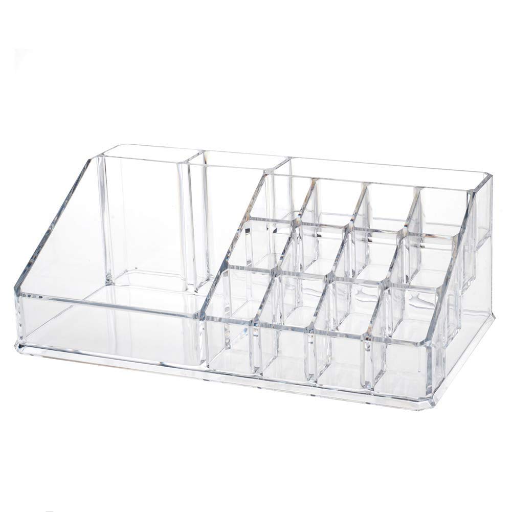 Acrylic 16 Compartment Cosmetic Makeup Jewelry Lipstick Storage Drawer Desk Organiser Holder Box, lipstick, Bathroom polish stand nail paint stand holder for dressing table Transparent