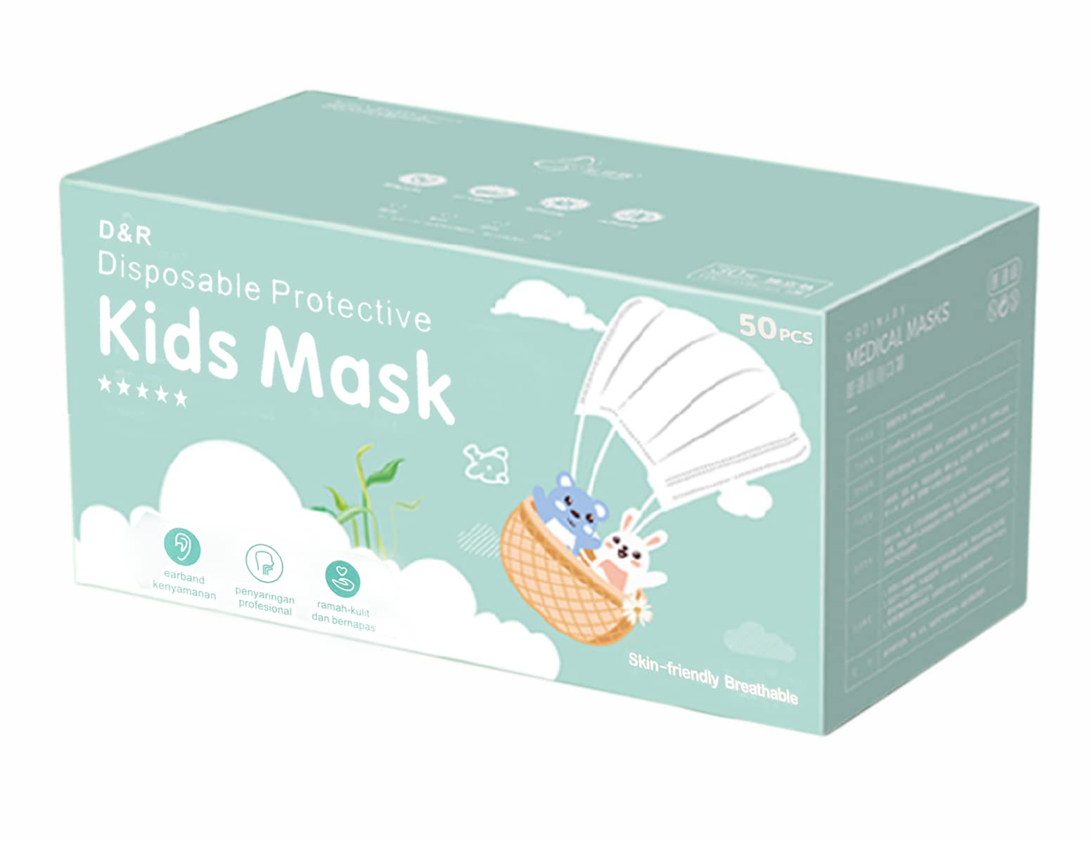 Hengerxi Disposable Protective Mask 3Layers Filtering Blocking Droplets Face Mask for Kids-Unisex (Non-medical) - 50pcs