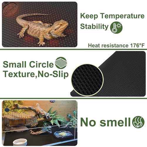 Image of Large Size 24 inchX 118 inch Reptile Carpet, Reptile Mat, Bearded Dragon, Bearded Dragon Tank Flooring, Snake Bedding, Bearded Dragon Tank Accessories (24 inchX 118 inch, 1 PCS Black Thicker Mat)