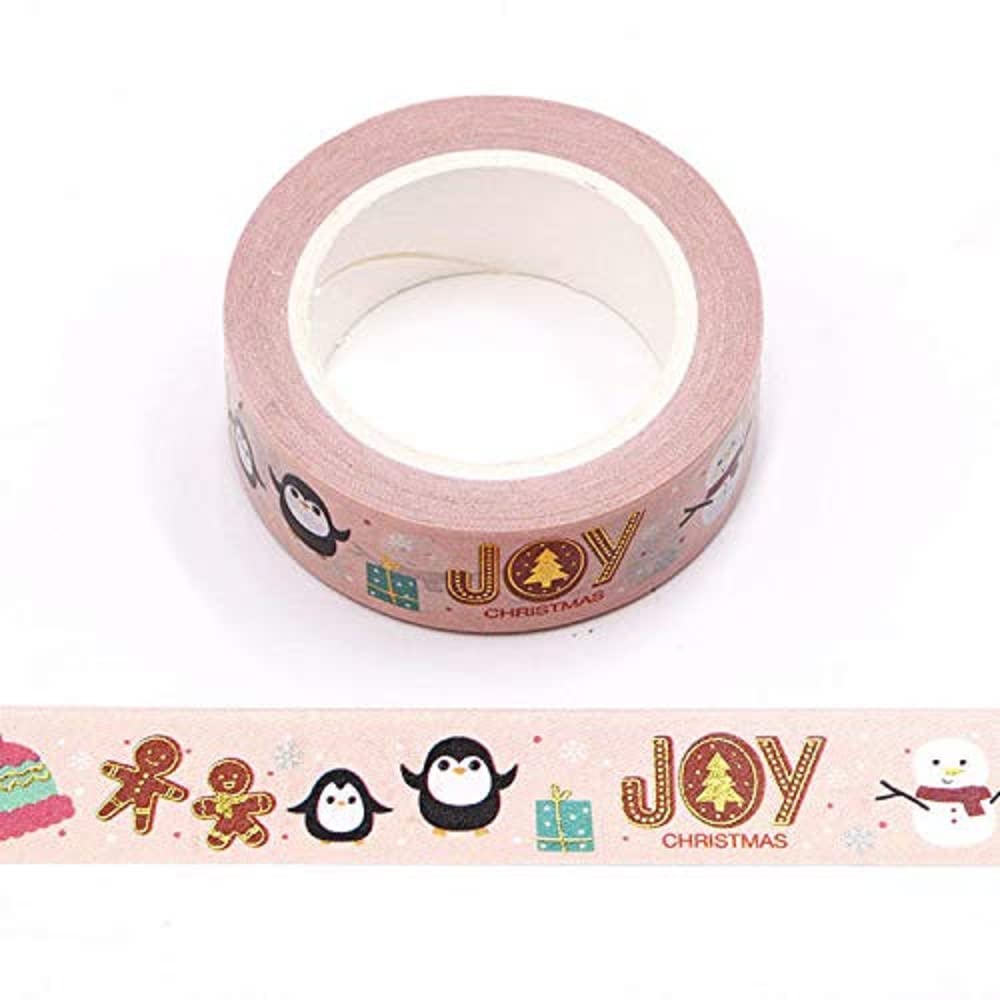 Syntego Men's Gold,Pink Penguin, Snowman And Gingerbread Many Christmas Joy Pink Washi Tape 15Mm X 10M