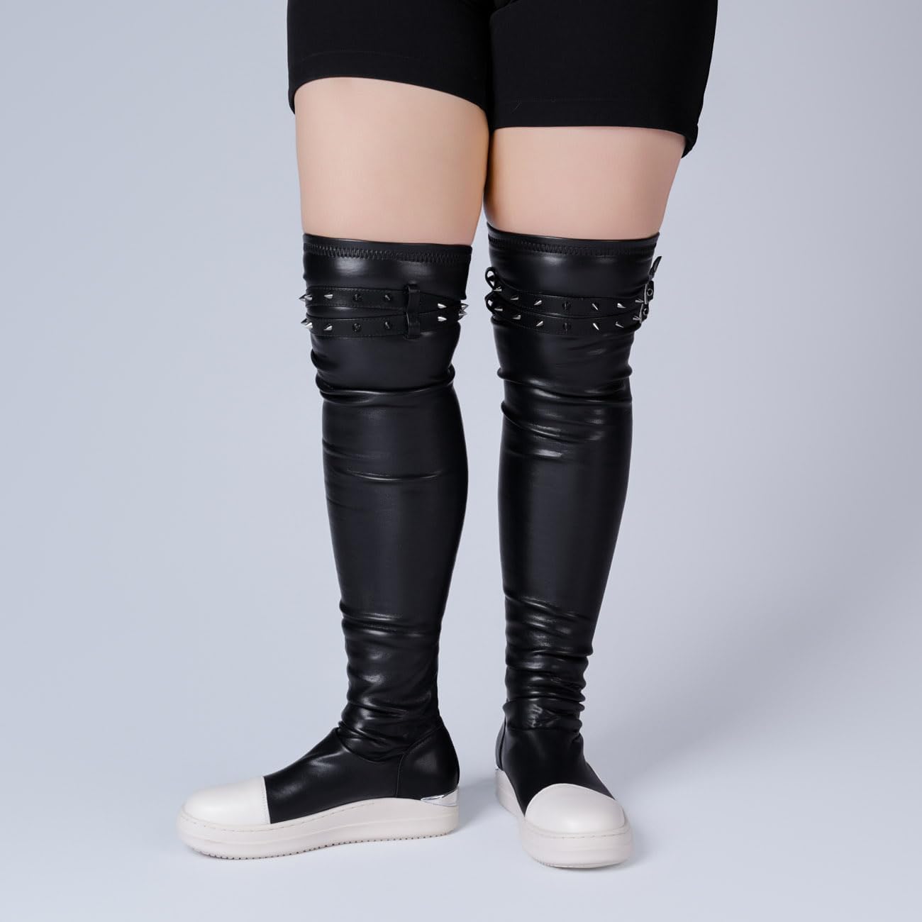 Knee High Boots for Women Goth Platform PU Leather Round Toe Comfortable Tall Booties - Image 3