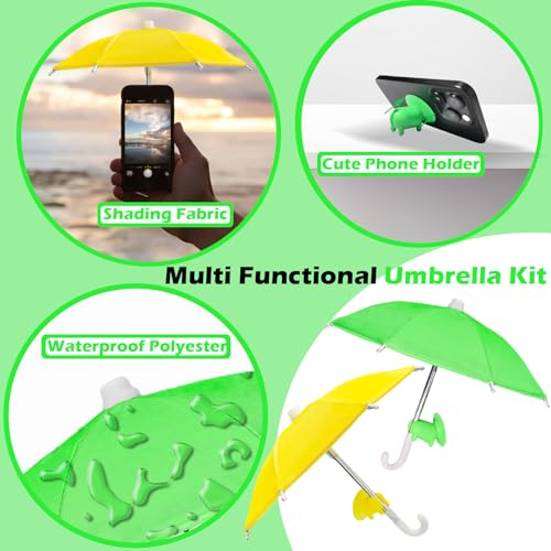 TS-MAYKA 2 Pcs Phone Umbrella for Sun, Universal Cell Phone Umbrella Sun Shade, Mini Pig Suction Cup Stand for Pool Beach Outdoor Blackout Anti-Reflective Glare (Yellow+Green)