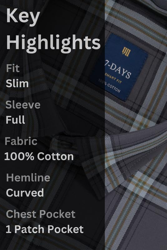 Image of 7-DAYS Men's Premium Check Shirt - 100% Cotton, Tailored Fit (Between Slim & Regular), Full Sleeve, with Pocket - Smart Office & Casual Look