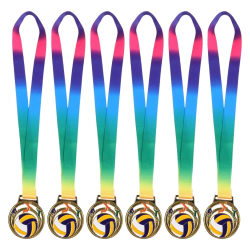 6 medallas de voleibol doradas de aleación de zinc con cintas OUNONA