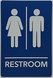 MitUSA® ADA Compliant, Unisex Bathroom Room Sign, Raised Icons, & Grade 2 Braille - Includes Adhesive Strips for Easy Installation - 6" W x 9" H Made in the U.S.A. (Blue, 1-Pack)