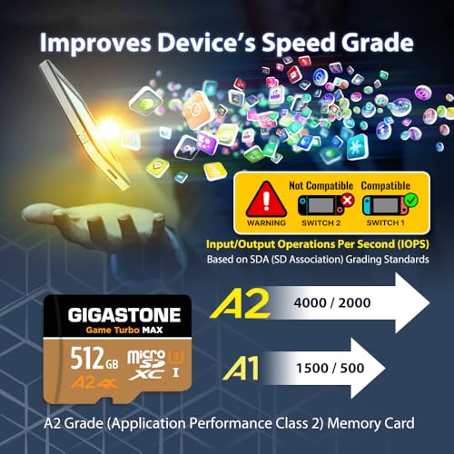 Image of 【for Switch 1 Only】 GIGASTONE 512GB Micro SD Card, 4K Game Turbo MAX, Memory Card for Gaming Console, Action Camera, UHD Video, up to 180 /150 MB /s, UHS-I U3 A2 4K C10【5-Years Data Recovery】