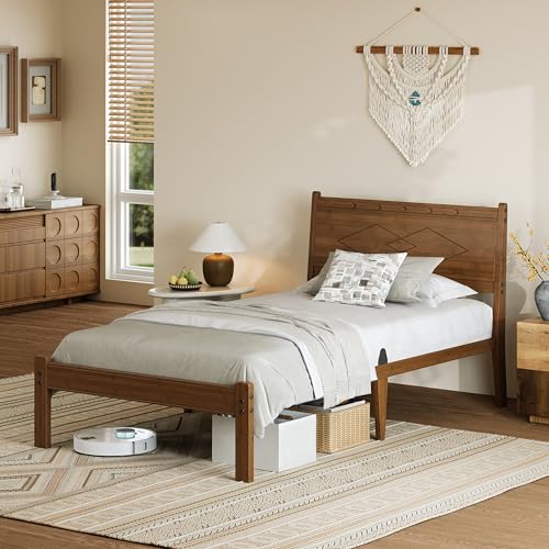 RLDVAY Walnut Twin XL Bamboo Bed