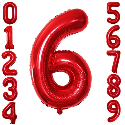 GOER Red Foil Balloons Number 6,Huge Number Balloons for 6th 66th Birthday Party Supplies Anniversary Decorations (3 pcs,42 inch,32 inch,16inch)