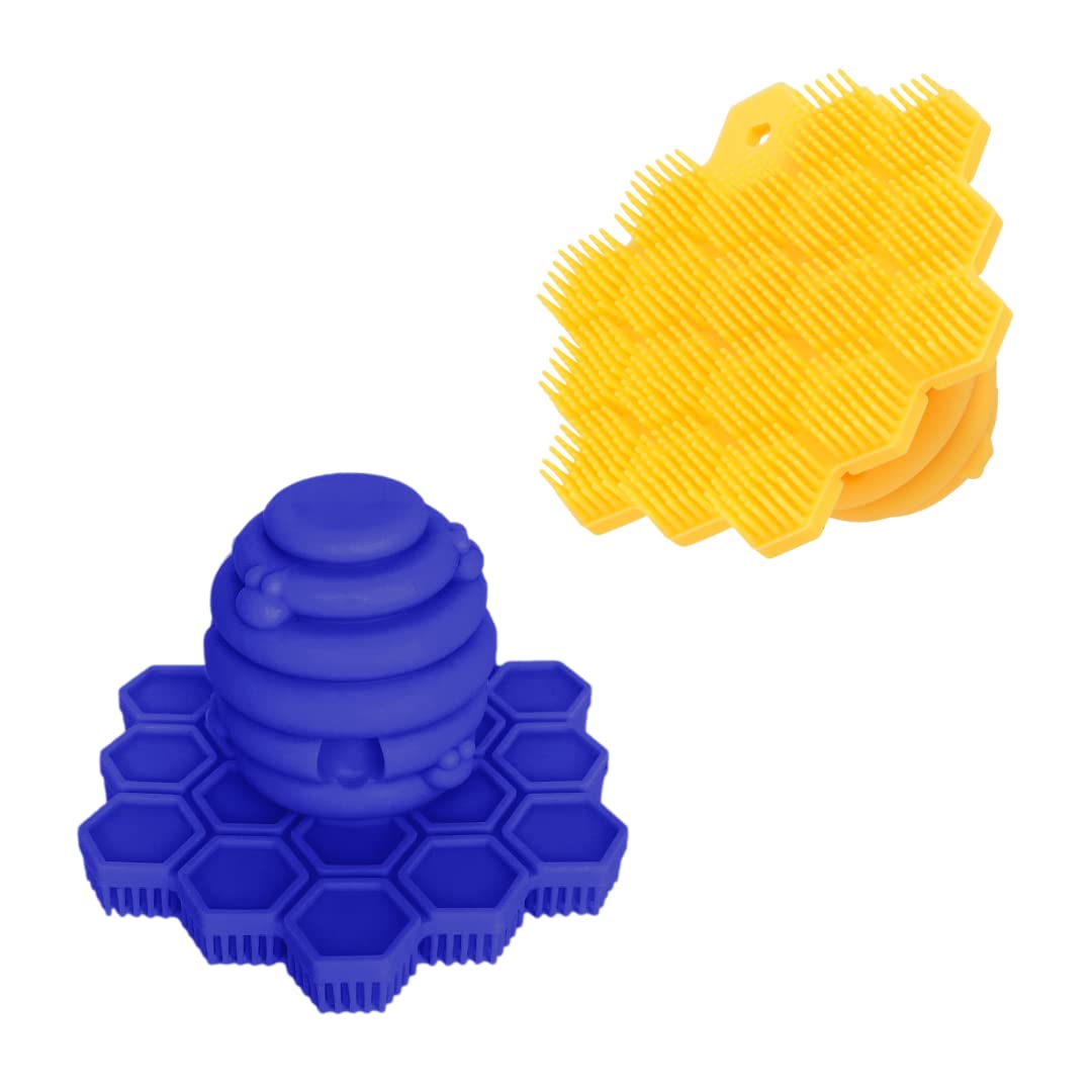 Big Bee, Little Bee I ScrubBEE I Award-Winning I 100% Silicone Childrens Scrubber I Promotes Effective Independent Hand & Body Washing I Marigold/Periwinkle 2-Pack