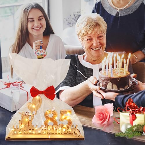 Seutgjie 85 Geburtstag Deko für Mann Frau Geldgeschenke mit LED Lichterkette Fliege und Geschenkpapier Holz Schild Gästebuch für 85 Jahre Porzellanhochzeit Jubiläum Tischdeko