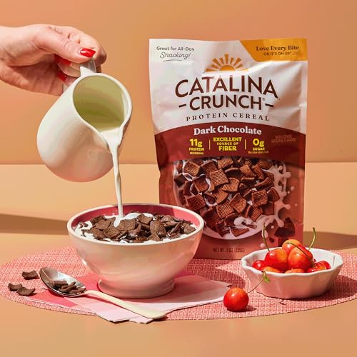 Image of Catalina Crunch Protein Cereal, Dark Chocolate, 9 oz Bag (Pack of 1) | Sugar Free, 11g of Protein, Gluten Free, Excellent Source of Fiber, Breakfast Cereal, Packaging May Vary
