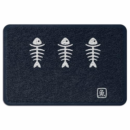 Evamona 玄関マット 泥落とし 屋外 室内 滑り止め 業務用 泥っぷマット 45x75 CM 和風 魚 青 シンプル 耐摩耗性 速乾 オフィス お店 エントランス