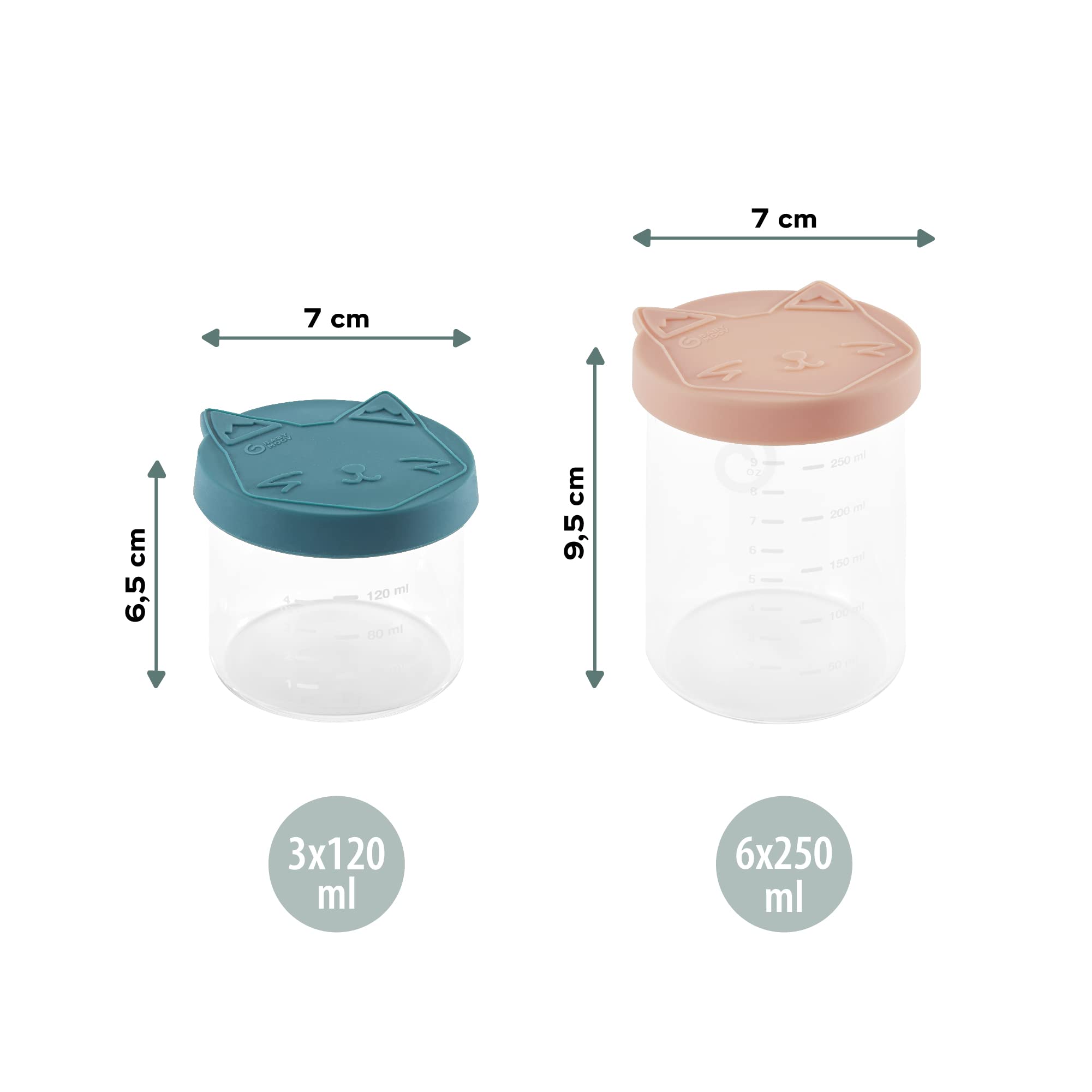 Babymoov ISY BOWLS Behälter für Babynahrung aus robustem, temperarturbeständigem Glas - zum Aufbewahren/ Einfrieren von Babybrei, 6x 250ml + 3x 120ml