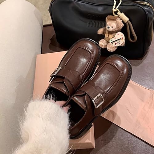 Women's Retro Chunky Heel Brogue with Buckle Elegant Oxford Shoes for Work & School - Comfortable Wide Fit Leather Booties for Women3