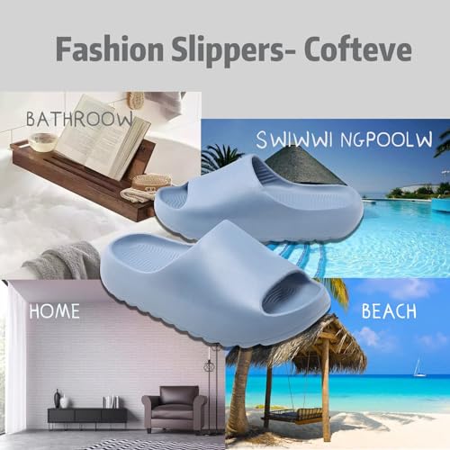 FUUPNN Cloud Slides for Women Men Adult Non Slip Slides Comfortable Lightweight House Slippers Open Toe Shower Shoes Indoor Outdoor Blue 414