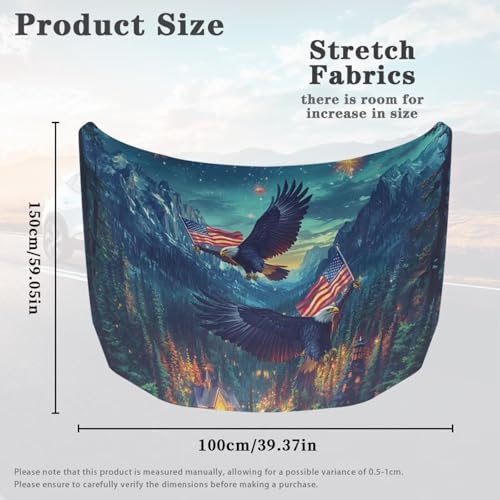 Image of Car Hood Cover Eagle and American Flag Print Stretch Car Hood Protector Washable Automotive Accessories Universal Suitable Most Automotive Pickup Sedans Trucks SUVs