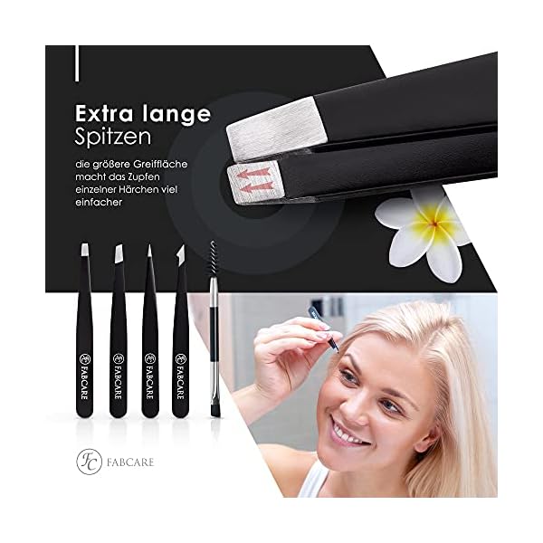 FABCARE Augenbrauen Pinzetten Set mit Etui und Augenbrauenbürste (5-teilig) - Verbesserte Spitze - Pinzette Augenbrauen… – Bild 4