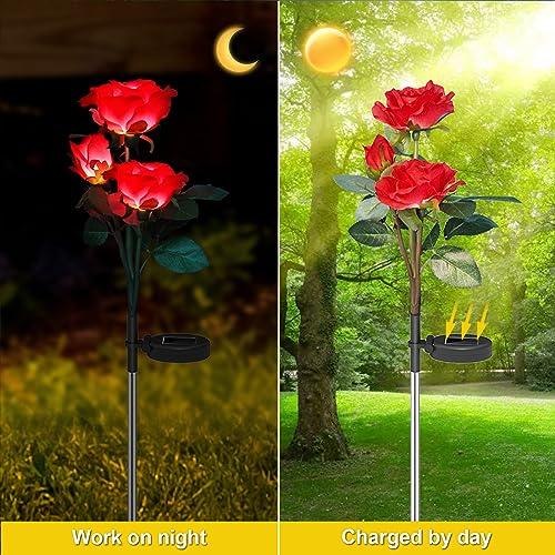 Image of Rose Lights Solar Powered for Women: Garden Light Waterproof for Yard Decorations Outdoor - Flower Lamp Colorful Lighting Cemetery Decor - Mother'S Day Birthday Gifts for Mom Wife 2 Pack Colorful