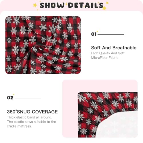 Image of Baby Crib Sheet Snowflakes Buffalo Plaid Crib Mattress for Boys and Girls Playard Sheet Soft Breathable Fitted Baby Mattress Cover 52x28in