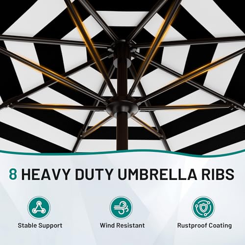 Image of AreShark 9 FT Patio Umbrella for Outdoor, Outdoor Table Umbrella with Push Button Tilt and Crank, Outdoor Patio Umbrellas with 8 Sturdy Ribs for Market, Garden, Pool (Black & White Stripe)