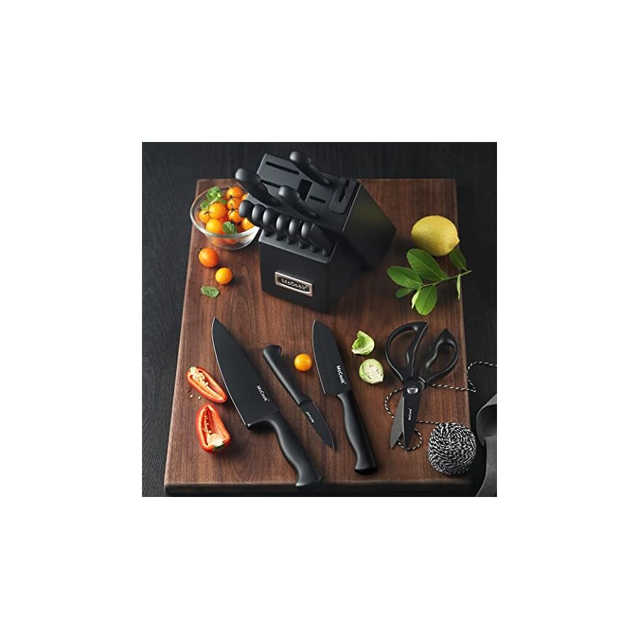 McCook® Knife Sets,German Stainless Steel Knife Block Sets with Built-in Sharpener, Black