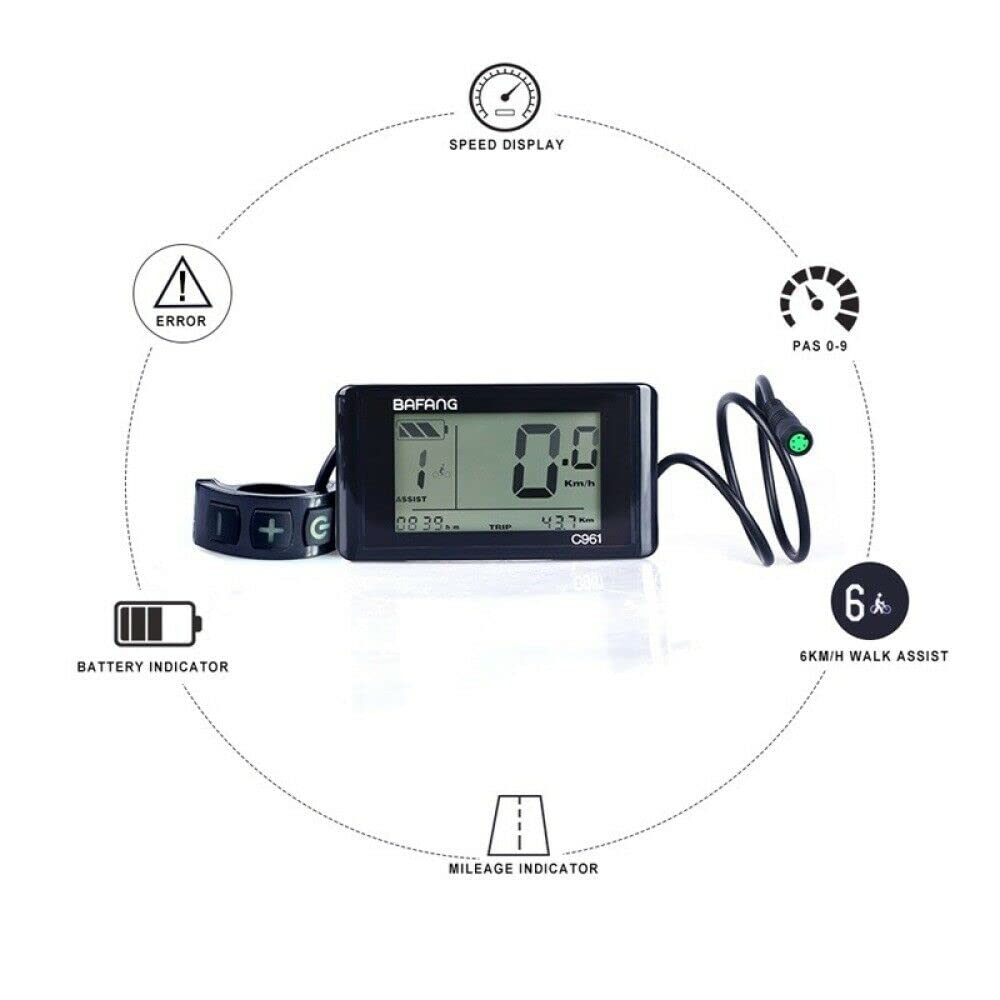 eBike Display C961 para BBS01B BBS02B BBSHD 8fun Mid-Drive Motor Bicicleta eléctrica Impermeable Bicicleta Ebike Ordenador Velocímetro con protocolo Pas Hub Motor Display