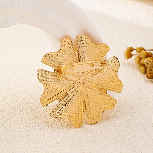 Image of Gold Flower Pin for Women Floral Brooch Lapel Pins for Men