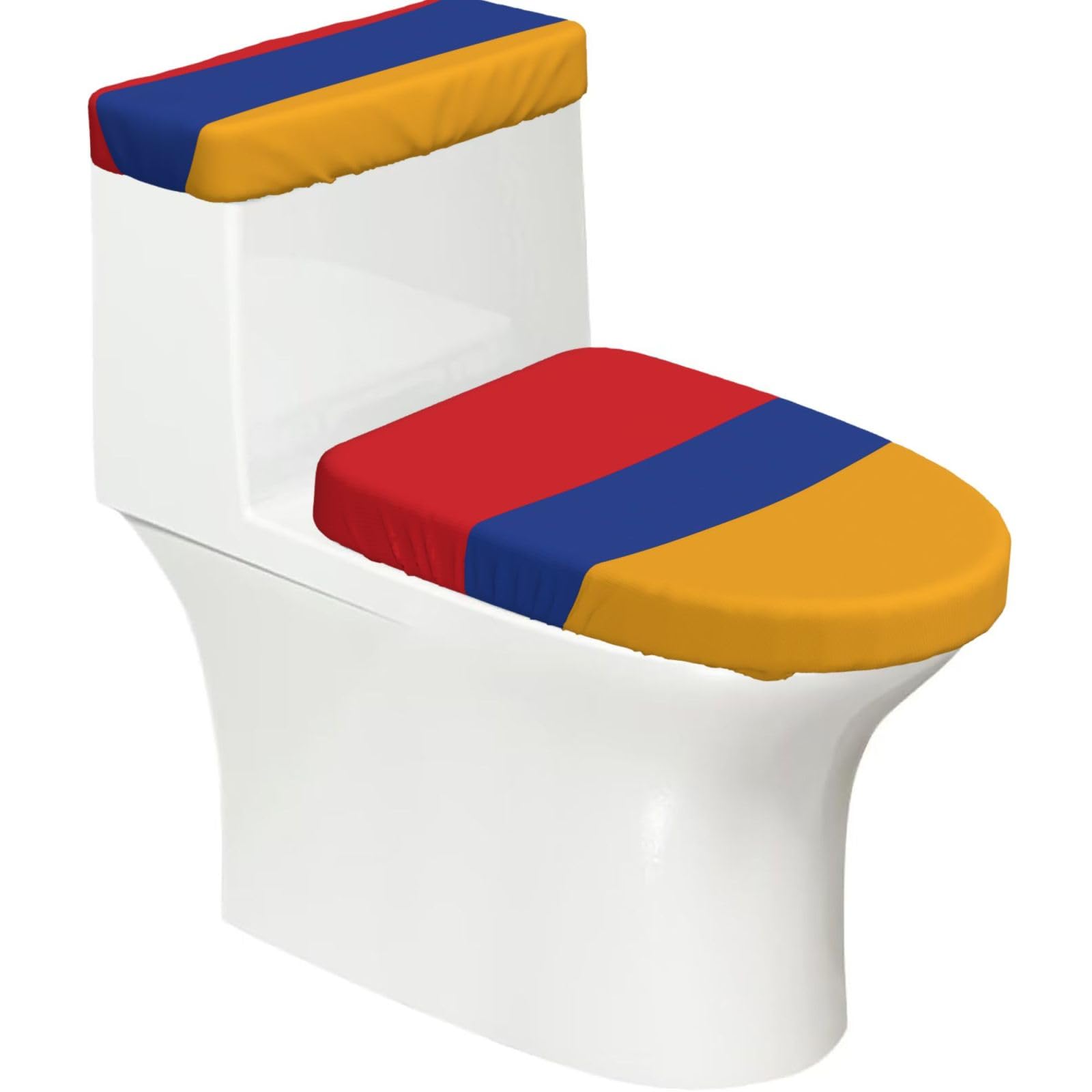 Flag of Armenia Elastic Toilet Cover Set of 2-Stretchy Lid and Tank Covers for Bathroom, Soft Washable U Shape Toilet Decor
