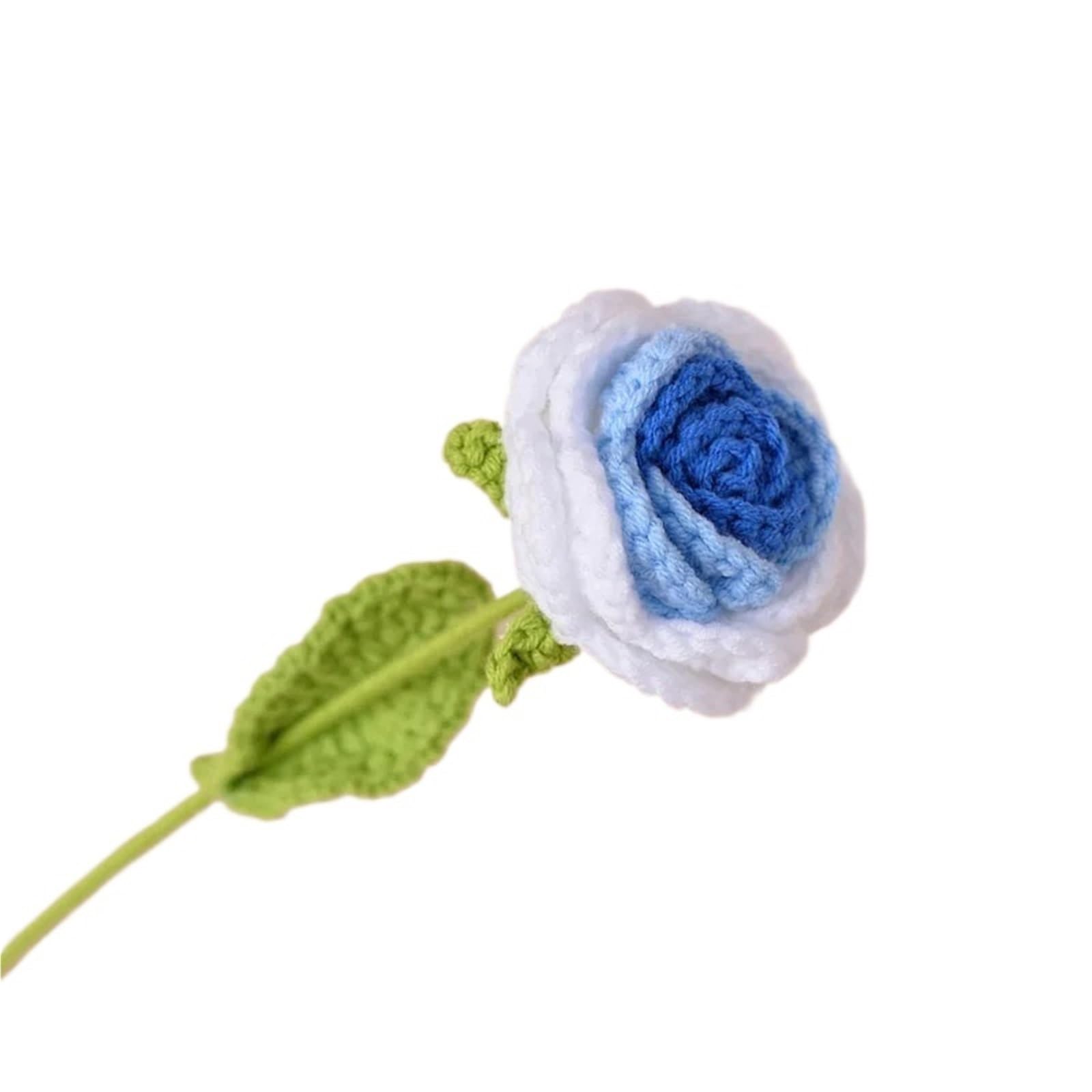 ENWWCH 3pcs Finished Knitting Crochet Hand Woven Rose Flowers Wedding Bridal Artificial Flower Bouquet For Home(Color1)