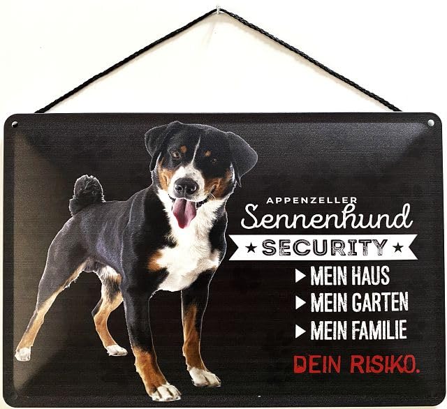 Tin Sign with Cord 30 x 20 cm Appenzeller Mountain Dog Security - My House Your Risk! - Blechemma