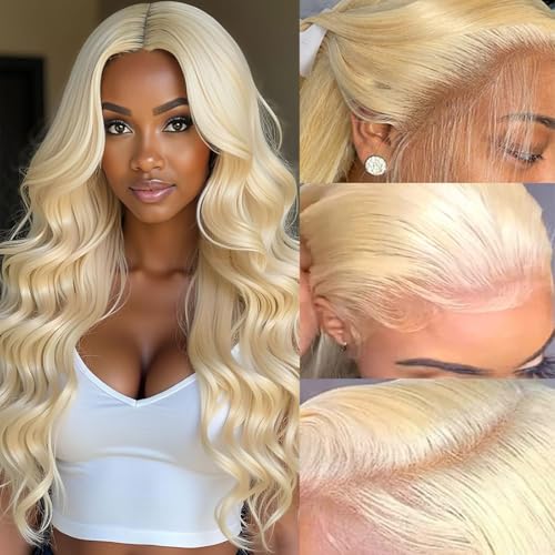 Perruque Femme 613 Couleur 13x4 Transparent Lace Front Perruque 180% Densité Cheveux Humains Blonde Raides Bresilienne Vierge Remy Hair Femmes Body Wave...