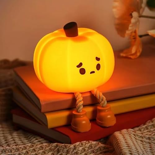 Dylviw Pumpkin Night Light, Cute LED Lamp, Silicone Dimmable Nursery Nightlight for Kids, Silicone Rechargeable Bedside Touch Lamp, Funny Office Desk and Halloween Decor for Woman and Kids - Cute