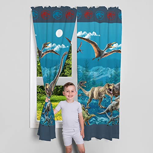 Image of Jurassic World Dominion Kids Room Window Curtain Panels Drapes Set, 82 Inches x 63 Inches, By Franco
