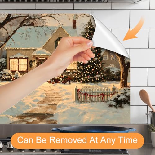Image of Snowy Christmas House Backsplash Peel and Stick, 35.4x23.6 in