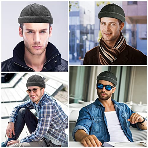 Image of SATINIOR 2 Pieces Brimless Hats for Men Adjustable Docker Cap Casual No Brim Hat Rolled Cuff Sailor Skullcap