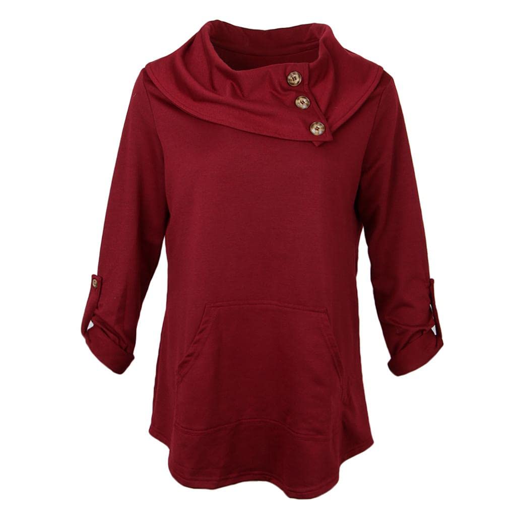 Women Plus Size Long Sleeve Hoodie Oversized Sweatshirt Casual Baggy XL Wine Red-image-27