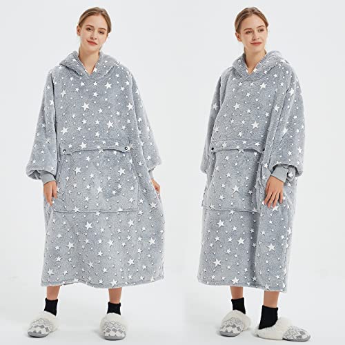 Image of KFUBUO Wearable Blanket Hoodie for Adults With Pocket Glow in the Dark | Extra Long, Sherpa, Fuzzy Blanket, Oversized Sweatshirt Blanket, Kangaroo Pouch, Cute Birthday Gifts for Women, Cute Stuff