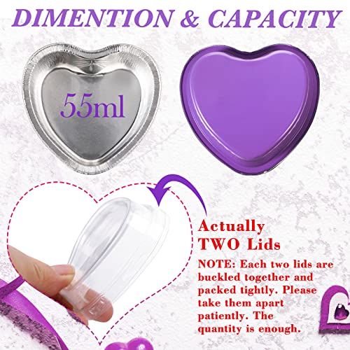 Mini Aluminum Foil Cake Pan With Clear Lids 55 Ml/ 1.86 Oz Heart Shaped Foil Cupcake Cups Disposable Aluminum Dessert Baking Cups Pans For Valentine Wedding Mother's Day Parties (Purple, 200 Sets) #TOP2
