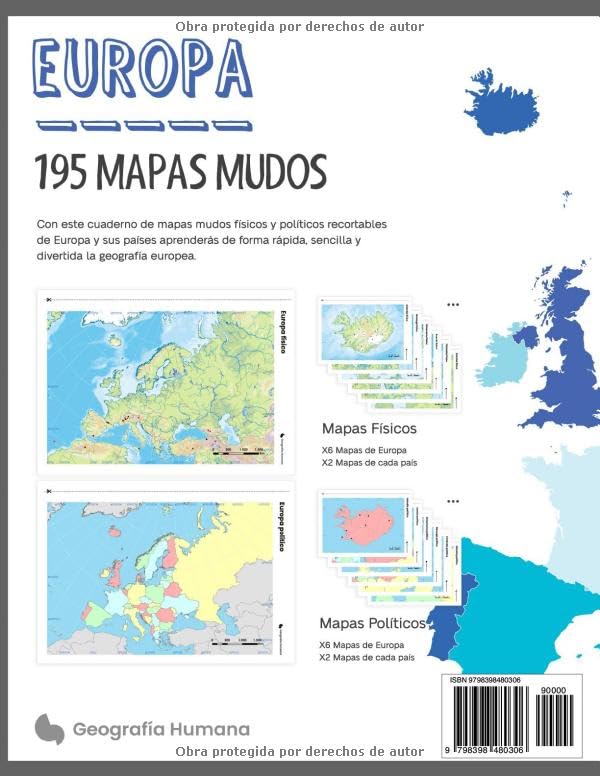 Miniatura 2 de Mapas Mudos, Europa Aprende la geografía del continente europeo con mapas mudos de todos sus países. (Geografía Humana Geografía de Europa) (Spanish