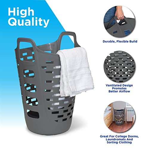 Clorox Flexible Laundry Basket - Tall Plastic Hamper For Clothes, Bedroom, And Storage - Portable Round Bin With Carry Handles, 2 Bushel, Grey #TOP2